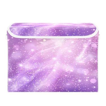 Imagem de CEBUGI Caixotes de armazenamento com tampas, caixa de armazenamento de tecido dobrável, cubo de textura purpurina, caixas organizadoras para armário de casa e quarto, 40 x 30 x 39 cm