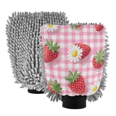 Imagem de STAYTOP Luvas de lavagem de carro de morangos deliciosas, 2 peças, luvas de microfibra de chenille, sem arranhões, panos de esponja de lavagem ultra absorventes para carros, limpeza doméstica - M