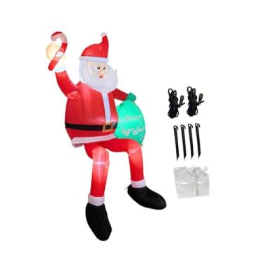 Imagem de oshhni Papai Noel sentado no telhado, decoração inflável de Natal com LED embutido para decoração de festas e janelas.