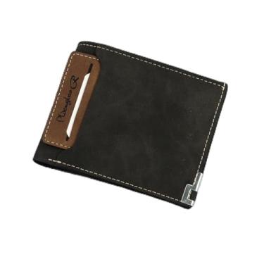 Imagem de Carteira masculina dobrável estilosa com bolso frontal de poliuretano macio com bolso com zíper oculto para guardar moedas e faturas, carteira masculina conveniente com design de inserção de cartão