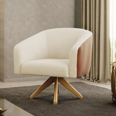 Imagem de Poltrona Sala Stella Sintético Pu Nozes/bouclê Bege Base Giratória Ma3