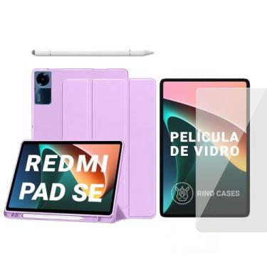 Imagem de Capa Smart Case para Xiaomi Redmi Pad SE 11'' – Magnética, Sleep/Wake, Suporte para Caneta, Tampa Magnética e Suporte Integrado (Lilás-claro, Capa + Película + Caneta PREMIUM)