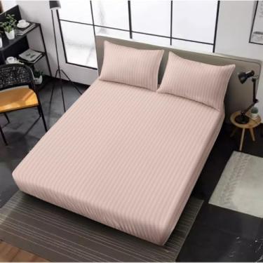 Imagem de Jogo de lençol com de 02 03 Preço Não Desbota Conjunto de Capa de Colchão Solteiro Casal Queen King(1# Rosa Listrado,QUEEN)