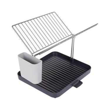 Imagem de Escorredor de Louças Multifuncional, Organizador de Cozinha em Plástico e Ferro, Preto, 30,2x36,8x28,1cm, com Suporte para 15 Pratos e Bandeja de Drenagem