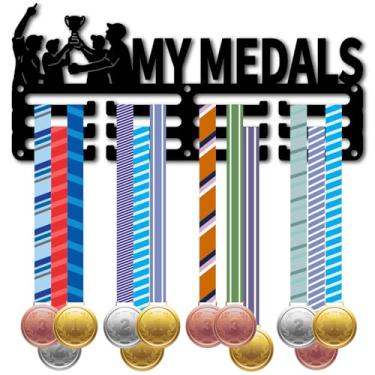 Imagem de CREATCABIN Suporte de exibição de prêmio My Medals Suporte de parede pequeno suporte de medalha de metal organizador de fitas para pendurar placa de corrida esportiva para guardar mais de 40 prêmios