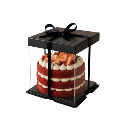 Imagem de 10 Gift Cake Boxes 26.5x26.5x18cm - With Satin Ribbon, Square Cardboard for Elegant Cake Presentations