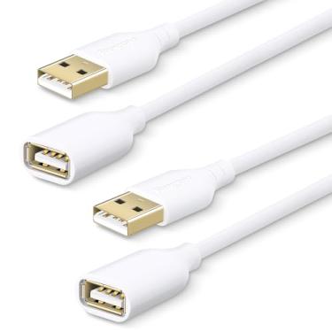 Imagem de Fasgear Cabo de extensão USB branco pacote com 2 - 1,8 m + 1,8 m tipo A macho para fêmea cabo extensor para teclado USB, pen drive, disco rígido, impressora, mouse, controlador