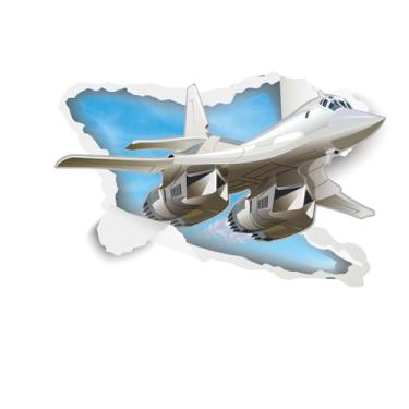 Imagem de MaiKeAYang Decalques de parede 3D murais removíveis vinil paredes decorações avião com céu azul e nuvens brancas para sala de estar, quartos de bebê, quarto, banheiro, casa, parede, decoração DIY