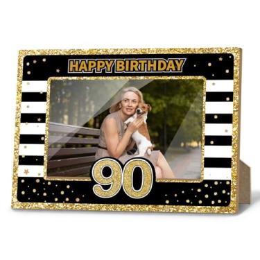 Imagem de Fihjm Moldura de aniversário de 90 anos, presentes de aniversário de 90 anos para mulheres, homens, avô, pai, mãe, presentes de Natal para 90 anos, 10 x 15 cm, decoração de prateleira de mesa, dia das