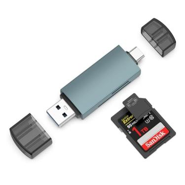 Imagem de Leitor de cartão SD, adaptador de cartão USB C para micro SD, leitor de cartão de memória para câmeras digitais, visualizador de cartão SD com compartimentos duplos USB 3.0 de alta velocidade para SD