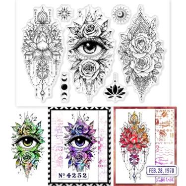 Imagem de 1 folha de carimbos transparentes de plástico PVC, estampa de flor com olhos, carimbo de borracha transparente de silicone para álbum de fotos faça você mesmo, para fazer cartões decorativos, 16 x 11