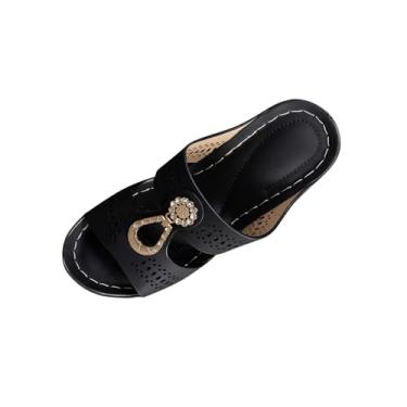Imagem de Chinelo feminino com bico aberto, bico aberto, plataforma grossa, sandálias deslizantes casuais primavera praia, Preto, 35