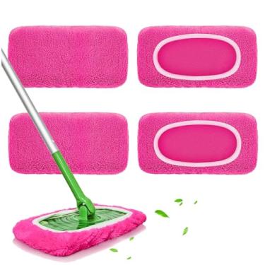 Imagem de 4 pacotes de almofadas reutilizáveis de microfibra para vassoura - refil úmido e panos de varrer a seco laváveis na máquina para todos os pisos selados (esfregão não incluído)