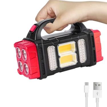 Imagem de Lâmpada de mão com carregamento solar luz lateral COB lanterna LED busca duas fontes USB para caça navegação acampamento e emergências