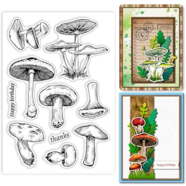 Imagem de 1 folha de carimbos transparentes de plástico PVC, carimbo de silicone personalizado com padrão de cogumelo, carimbo de borracha transparente de silicone para fazer álbuns de fotos faça você mesmo, 16