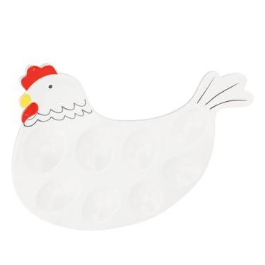 Imagem de Cryfokt Bandeja de Prato de Ovo Apimentado Suporte de Cerâmica Em Formato de Frango Fofo para Festas e Piqueniques Fácil de Lavar Prato Branco de Aperitivo Elegante para Brunch ou Reunião de Férias