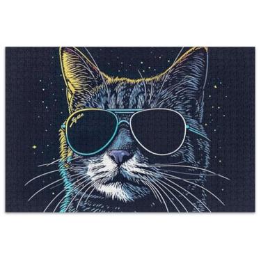 Imagem de Quebra-cabeça engraçado gato preto para adultos 1000 peças natureza desenho animado animal adulto brinquedos presentes para jogo de elefante branco