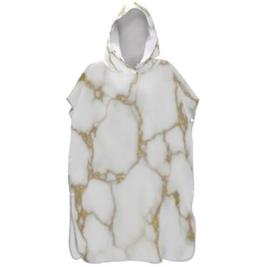 Imagem de Joisal Roupão com mudança de textura de mármore branco para adultos, poncho de surfe, unissex, poncho adulto com capuz, estampa de toalha de praia