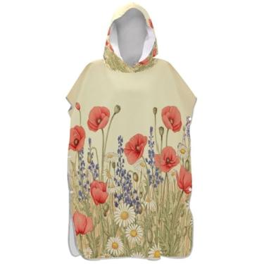 Imagem de Joisal Poncho de surfe branco floral floral vintage para trocador adulto toalha de banho com capuz toalha de banho plus size para homens