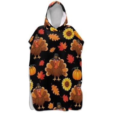 Imagem de Joisal Roupão de trocador de perus de desenho fofo marrom para adultos poncho de surfe praia moletom com capuz toalha natação plus size unissex adulto poncho com capuz