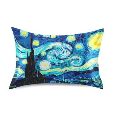 Imagem de Fronhas de cetim para resfriamento de cabelo colorido king queen padrão capas de travesseiro decoração de cama queen size 76,2 cm x 50,8 cm arte azul noite estrelada
