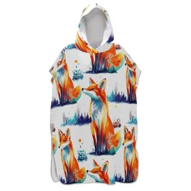 Imagem de TSENQUE Roupão bonito em aquarela raposa laranja para adultos poncho de surfe ponchos femininos reutilizáveis com capuz toalhas de banho de praia com capuz