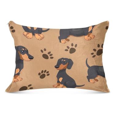 Imagem de Linda fronha de flanela marrom cachorro dachshund com zíper para o corpo fronha padrão Queen King fronha fofa presente decoração de cama, tamanho Queen, 50,8 cm x 76,2 cm