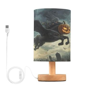 Imagem de Joisal Abajur de mesa de cavalo com cabeça de abóbora voadora para sala de estar, abajur de linho, lâmpada noturna pequena, lâmpada pequena