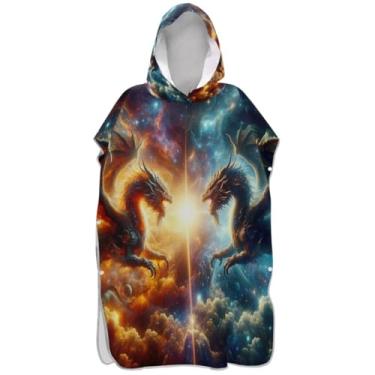 Imagem de Joisal Poncho de surfe absorvente para adultos trocador de roupão de banho toalhas com capuz dragões brilhantes ponchos de praia de desenho animado legal para homens