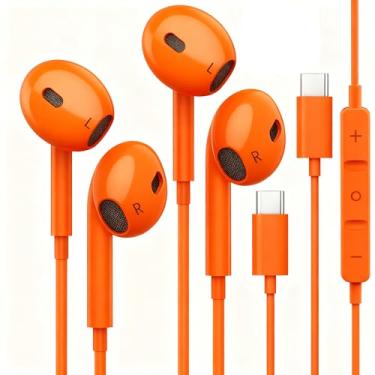 Imagem de Fones de ouvido USB C para iPhone 17, pacote com 2 fones de ouvido USB tipo C, redução de ruído estéreo HiFi com controle de volume e microfone para iPhone 17 16 15, iPad Pro, Galaxy S23/S22/S21/Ultra