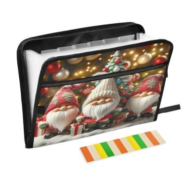 Imagem de Gnomos festivos de Natal organizador de pasta de arquivos expansível com 13 bolsos pequeno organizador de arquivos sanfonado com zíper e etiquetas pasta de documentos importantes