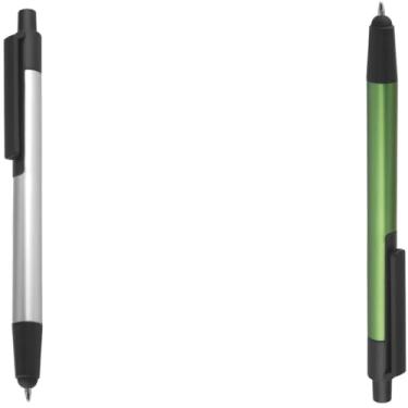 Imagem de Caneta Esferográfica em Alumínio Reciclado com Ponta Touch, Escrita Azul, Corpo Cilíndrico, 15g, Ambidestro, Tema Sustentabilidade (Prata e Verde)