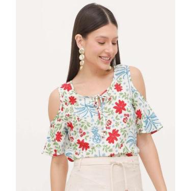 Imagem de Blusa Open Shoulder Estampada Feminina-36006 - Marisa, Bege, M