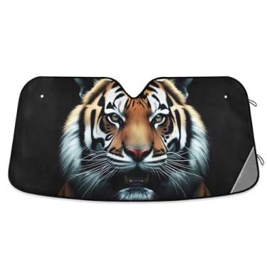 Imagem de Toldo de para-brisa de carro com estampa de animal de rosto de tigre bonito universal retrátil para para-brisa dianteiro impressão animal M, 139,7 cm x 70,1 cm