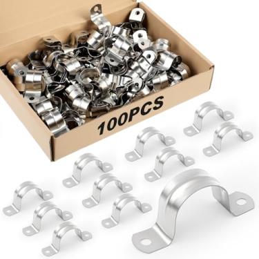 Imagem de Yaocom 100 peças de alça de tubo de 1/2 polegada braçadeira de conduíte de aço inoxidável reforçada rígida 2 furos suporte em U para fixação de tubos em várias superfícies