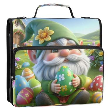 Imagem de Gnomo de Páscoa festivo ovos coloridos 3,8 cm 3 argolas anel D organizador de fichários escolares bolsa com alça de ombro vários bolsos pasta grande portfólio