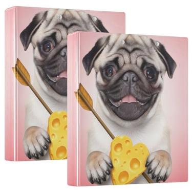 Imagem de Fichários personalizados com coração Pug Heart 3,8 cm, 3 anéis, comporta 200 folhas, pastas, anéis redondos, fichário de escritório, 31,5 x 27 x 6 cm, pacote com 2