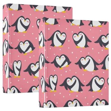 Imagem de Fichários personalizados fofos pinguins rosa 3,8 cm, 3 anéis, comporta 200 folhas, fichário de prancheta, anel redondo, 31,5 x 27 x 6 cm, 1 pacote