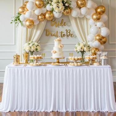 Imagem de Saia de mesa branca retangular, saias de mesa de 2,7 m, para professores, sala de aula, dormitório, mesa, chá de bebê, festa de aniversário, formatura, banquete, casamento, poliéster, plissado, saia