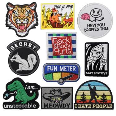 Imagem de Conjunto de 10 peças aleatórias engraçadas táticas de remendo de moral, laço de bordado completo e emblema de ganchos para bonés/chapéus, bolsas, mochilas Molle, colete, uniformes, equipamentos