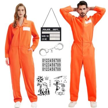 Imagem de aicoaub Prisoner Jumpsuit Uniform Orange Prison Outfit Men Adult Inmate Halloween Costume Jail Jumpsuit costume prison