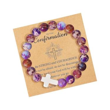 Imagem de choice of all Presentes de primeira comunhão para meninas, pulseiras cristãs para mulheres, pulseiras religiosas com contas, presentes de batismo de primeira comunhão para meninas adolescentes,