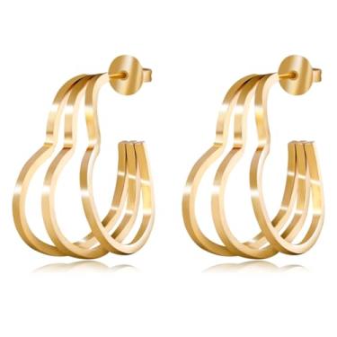 Imagem de Brincos de argola dourada para mulheres. O formato de argola torcido é feito com material banhado a ouro e pinos de prata S925 leve, luxuoso, elegante, estilo único e minimalista, Extra, Cobre, Sem