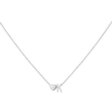 Imagem de brenstof Colar feminino com inicial de coração dos EUA - Colar com pingente de letra A banhado a ouro 18K delicados colares de coração minúsculos colares de inicial para presentes de aniversário para