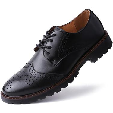 Imagem de Sapato social masculino Oxford Marino – Sapato masculino formal de couro, Preto - Wingtip A, 7