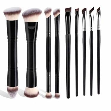 Imagem de Conjunto de pincéis de base, corretivo, pincel de pó, pincel de base plana kabuki de ponta dupla, conjunto de pincéis de maquiagem profissional para olhos e rosto, pincel kabuki de ponta dupla, (bege