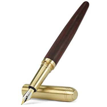 Imagem de AXPTI Canetas-tinteiro de madeira feitas à mão, caneta-tinteiro vintage, ponta média, inclui 4 cartuchos de tinta e conversor de refil de tinta (camwood)