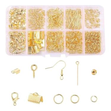 Imagem de Kit para iniciantes para fabricação de joias, achados metálicos dourados, componentes variados para brincos, colares, pulseiras, artesanato, dourado
