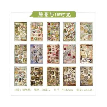 Imagem de Adesivos Vintage PET Recortados 30 60 Peças DIY Para Scrapbooking Álbu