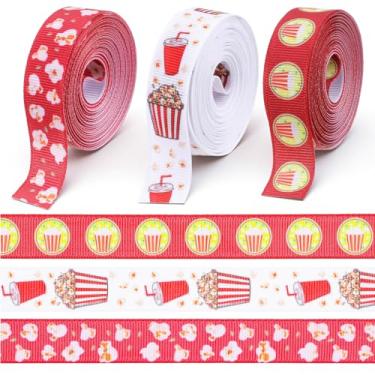 Imagem de Molain 3 peças de fitas de gorgorão de pipoca de 15 metros, fitas de tecido de 0,59 polegadas para cinema, fita fofa de poliéster para festa, carnaval, aniversário, embrulho de presente e suprimentos
